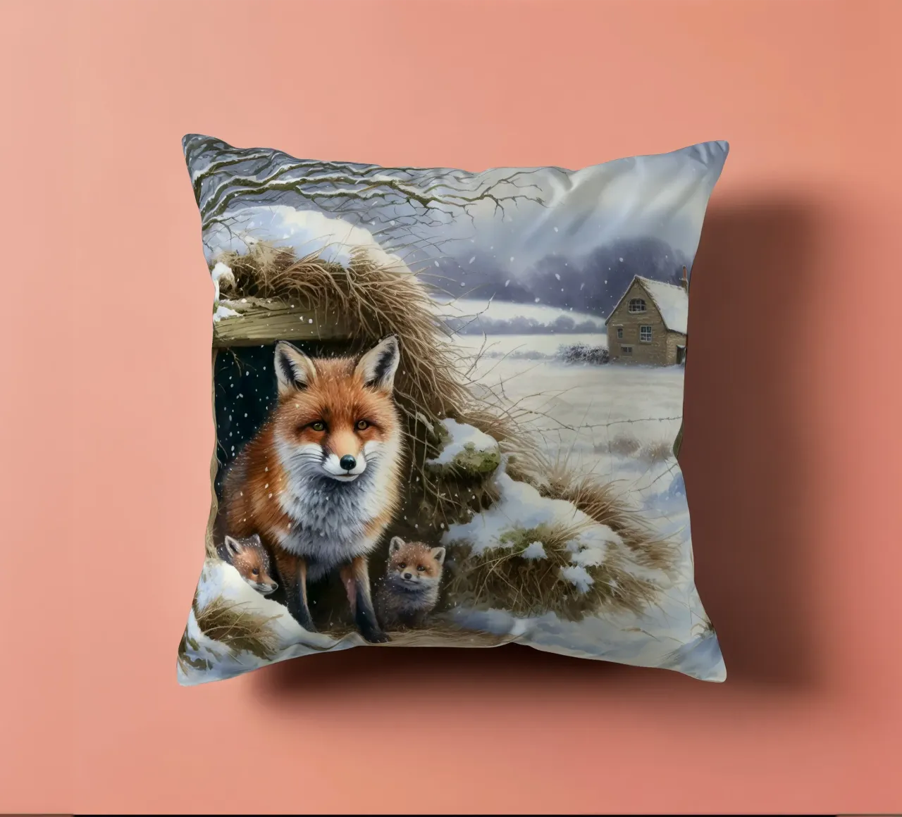 Cuccioli di volpe in inverno cuscino da ARTOMATIC
