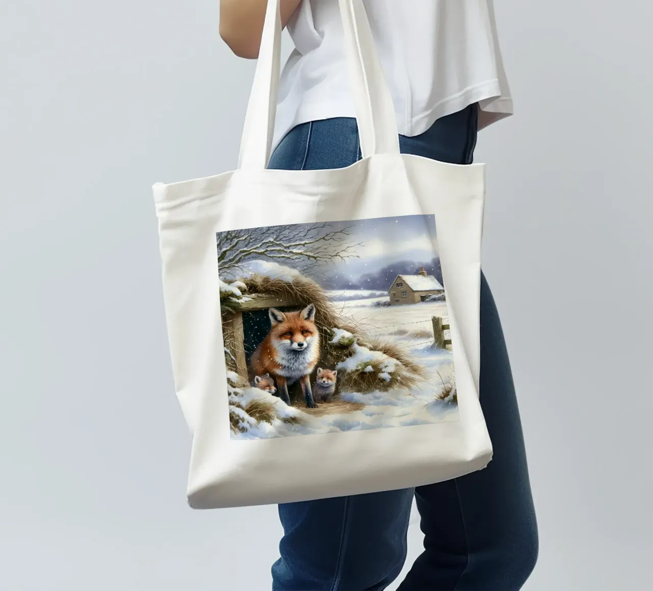 Cuccioli di volpe in inverno borsa in juta da ARTOMATIC