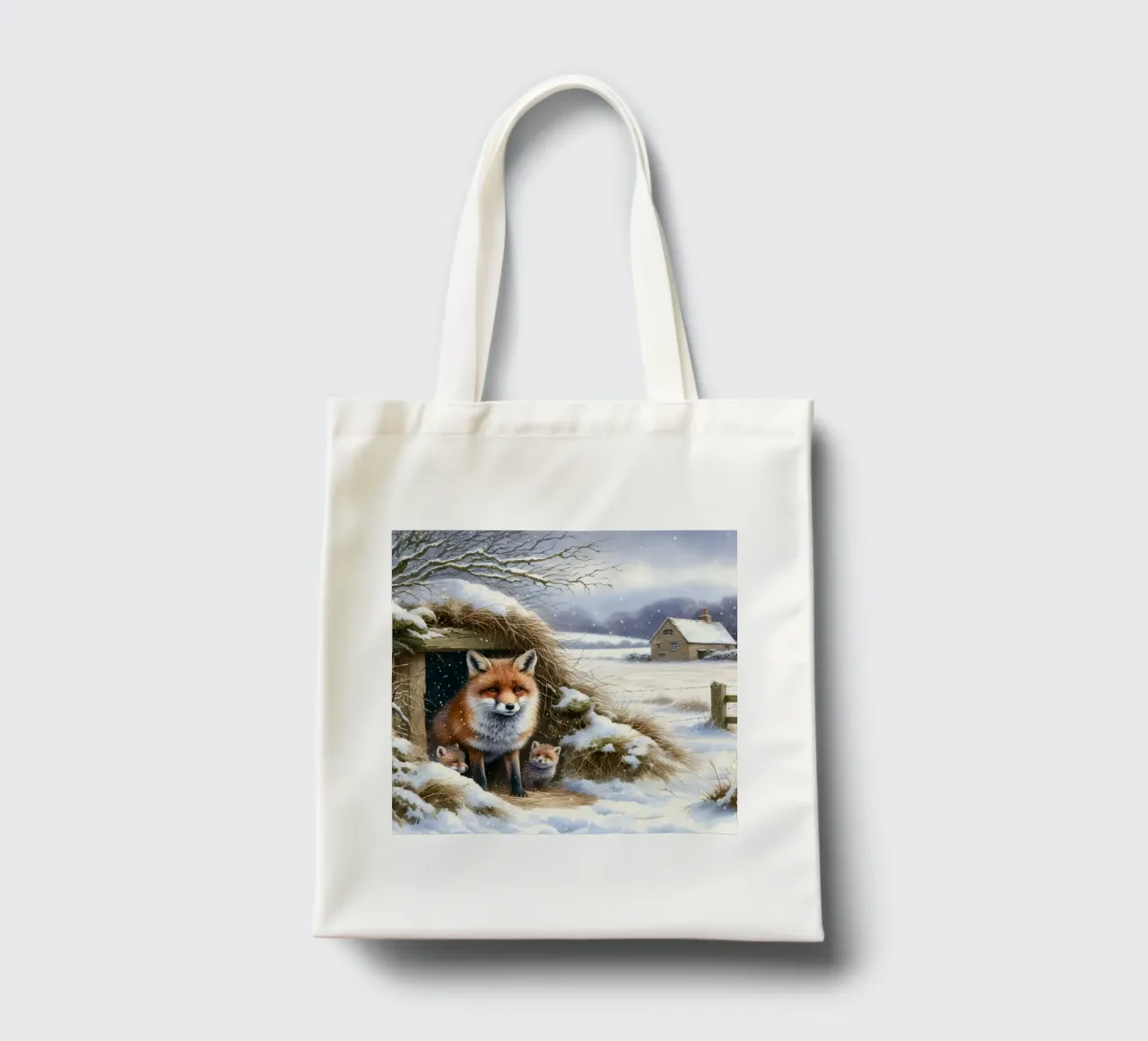 Cuccioli di volpe in inverno borsa in juta da ARTOMATIC
