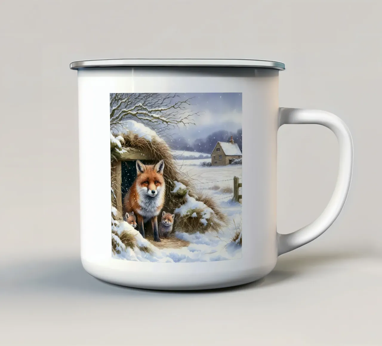 Cuccioli di volpe in inverno tazza in smalto da ARTOMATIC