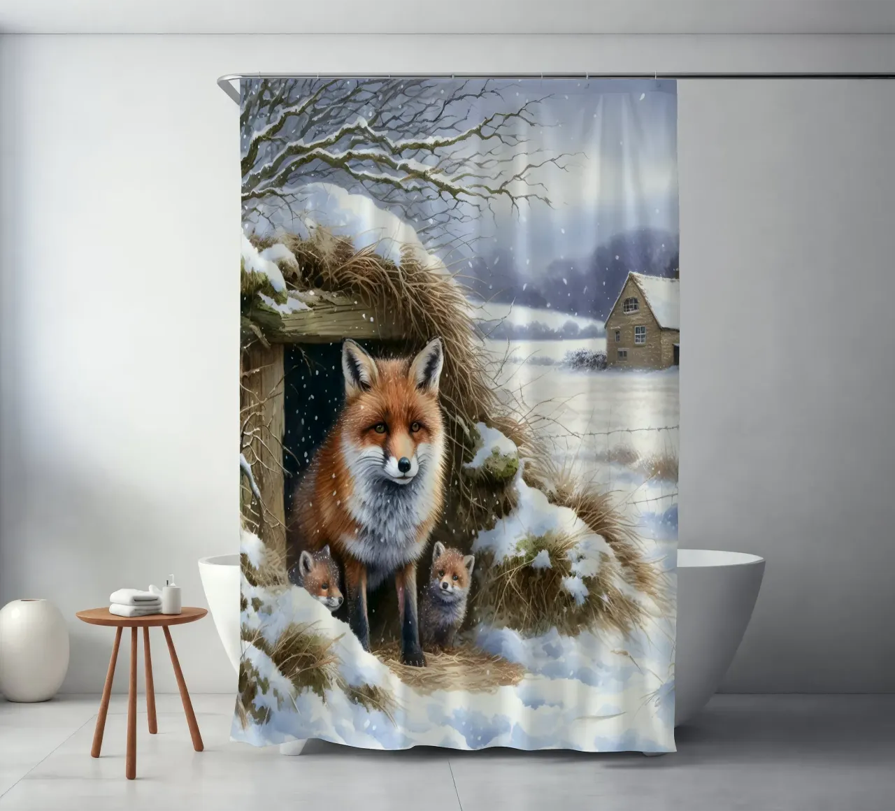 Cuccioli di volpe in inverno tenda da doccia da ARTOMATIC