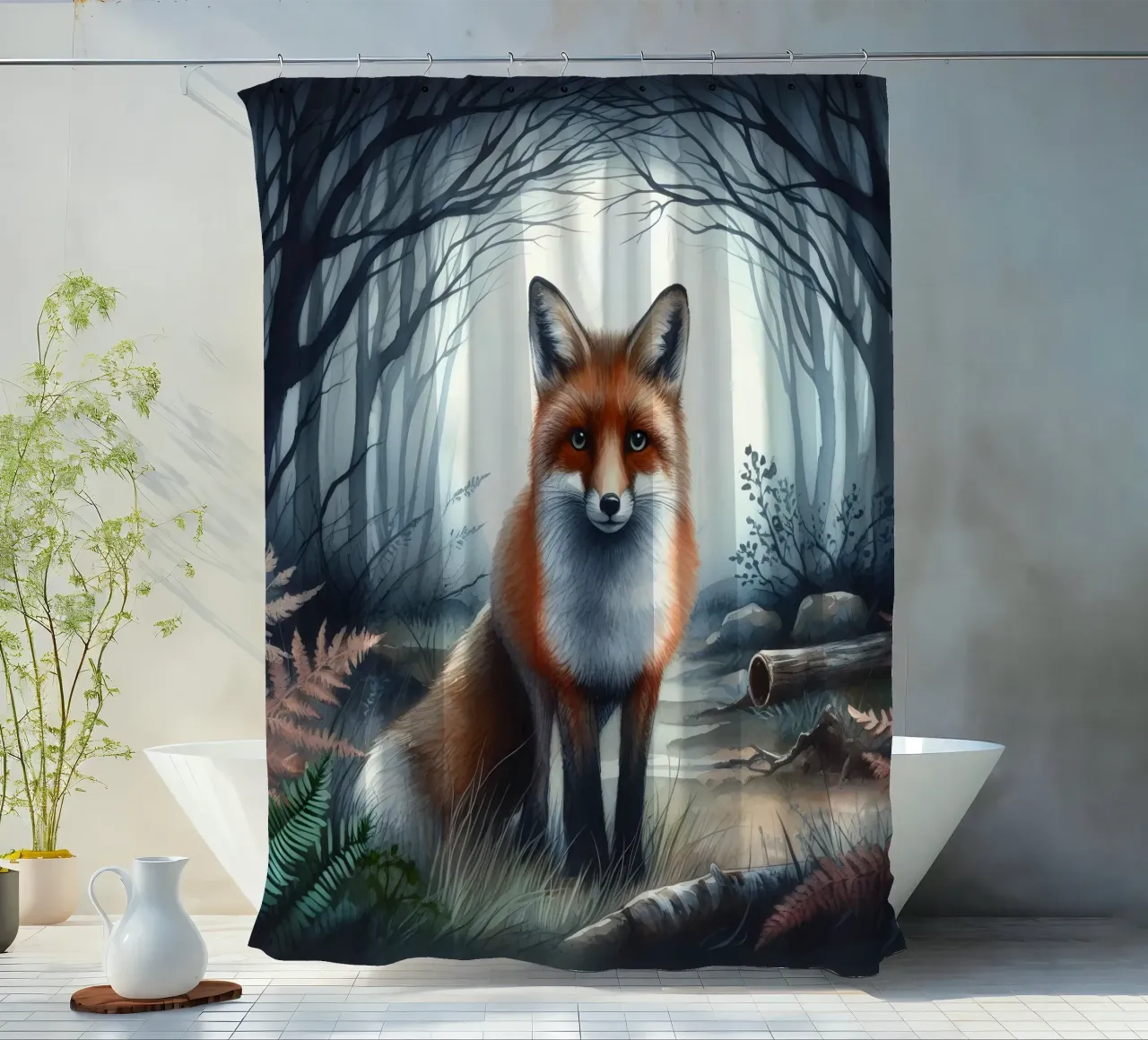 Der Fuchs im Wald Duschvorhang von ARTOMATIC