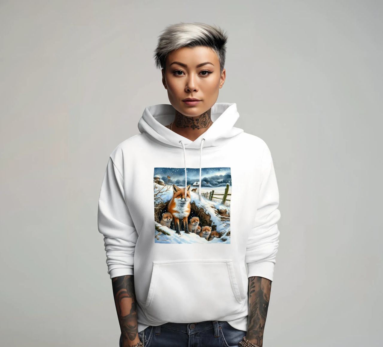 Zorro y cachorros en Navidad sudadera con capucha de ARTOMATIC
