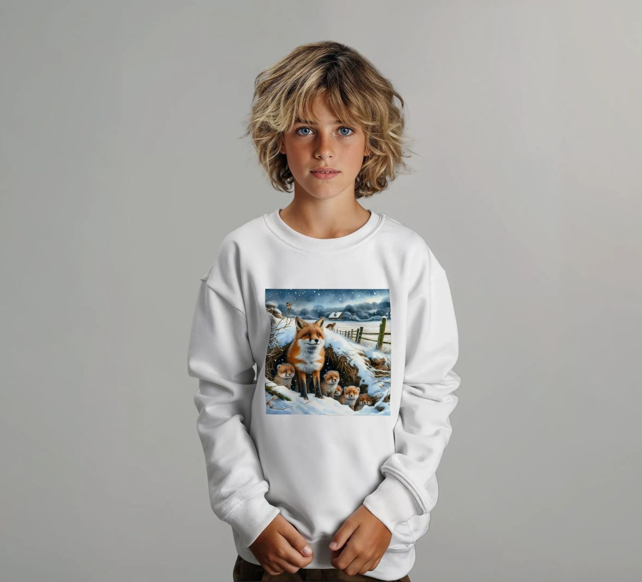 Zorro y cachorros en Navidad sudadera para niño de ARTOMATIC