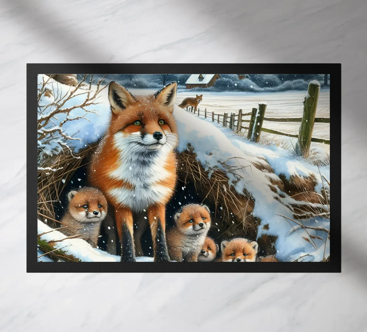 Volpe e cuccioli a Natale zerbino da ARTOMATIC