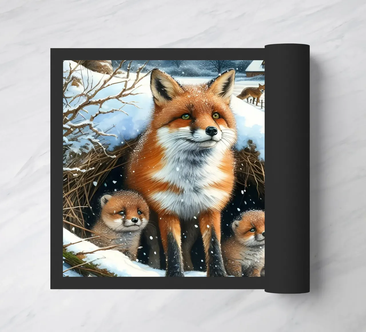Volpe e cuccioli a Natale zerbino da ARTOMATIC