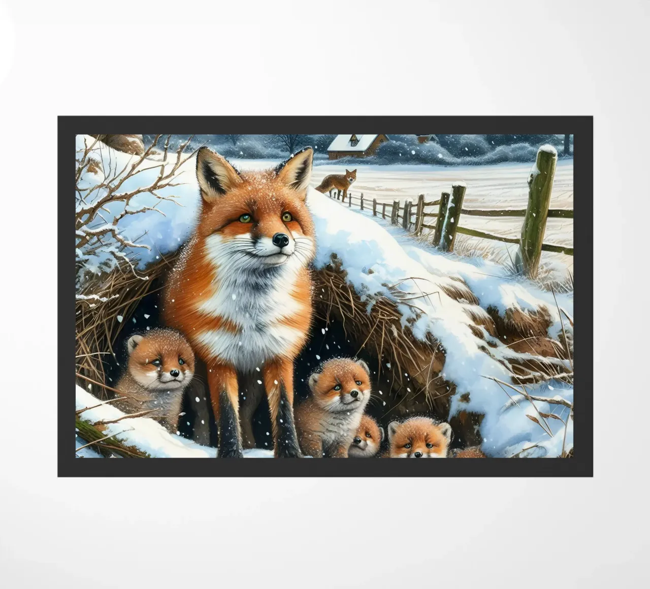 Volpe e cuccioli a Natale zerbino da ARTOMATIC