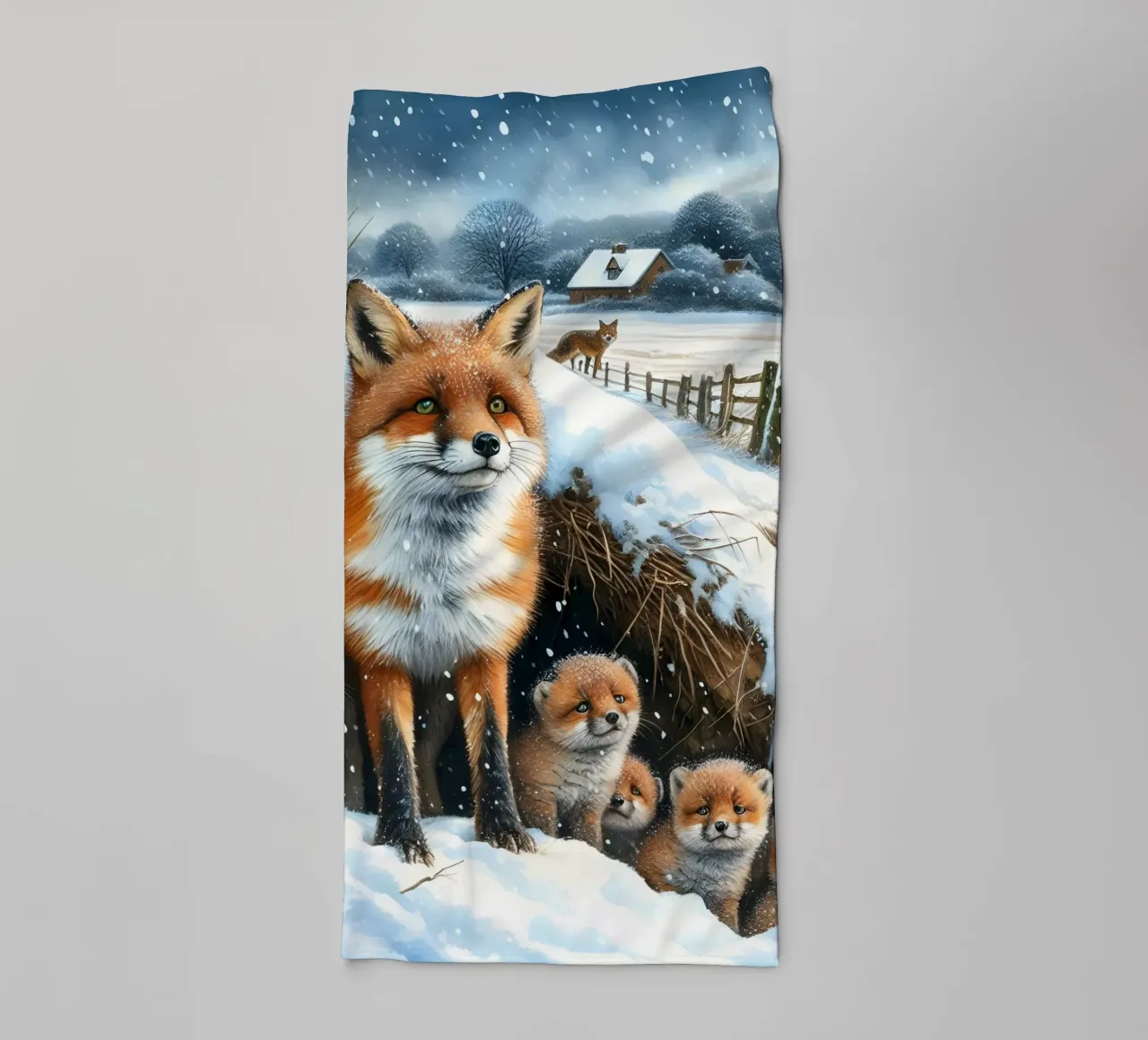 Volpe e cuccioli a Natale asciugamano da bagno da ARTOMATIC