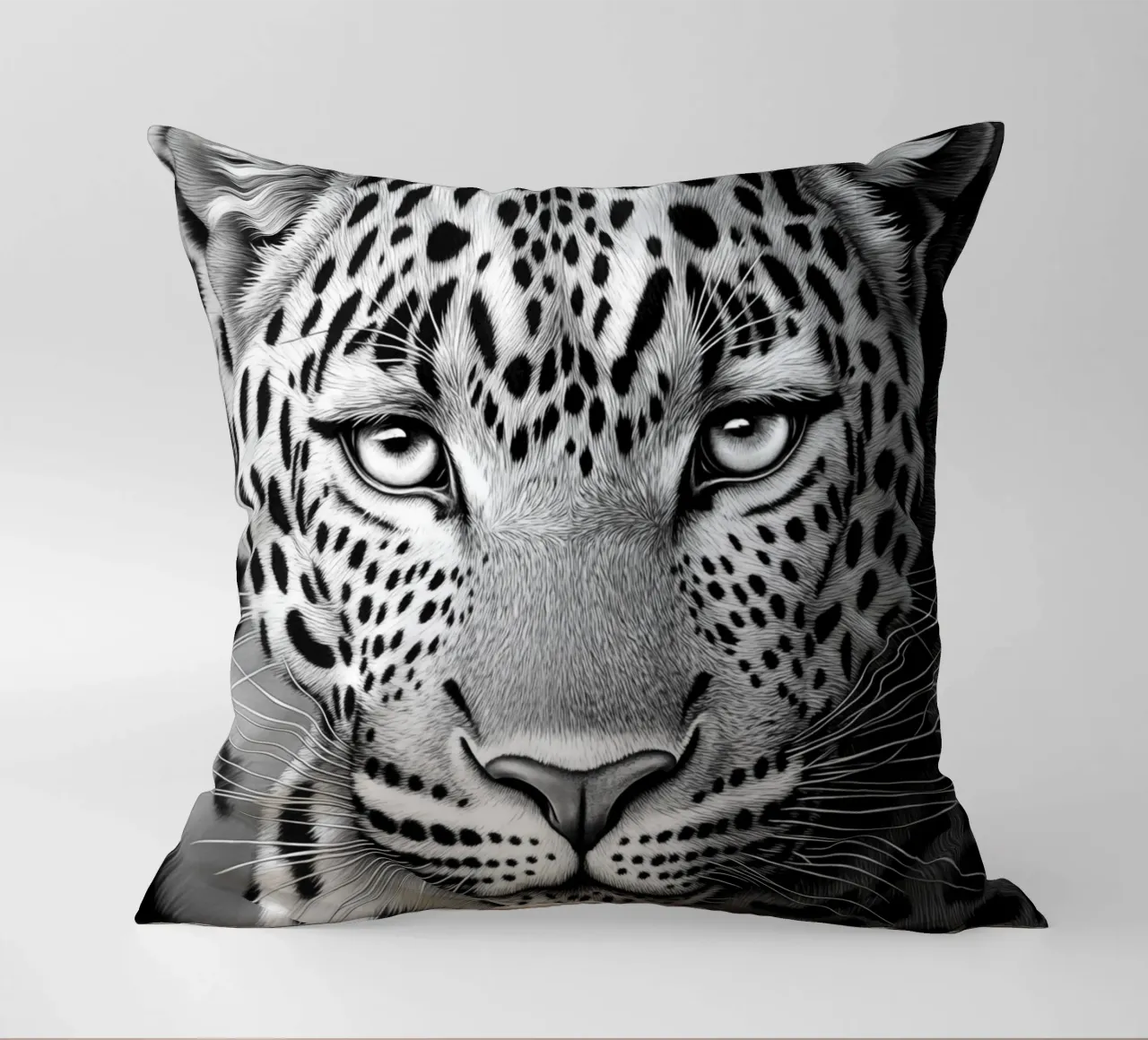 Ritratto di leopardo - Disegno in bianco e nero cuscino da Autofocus