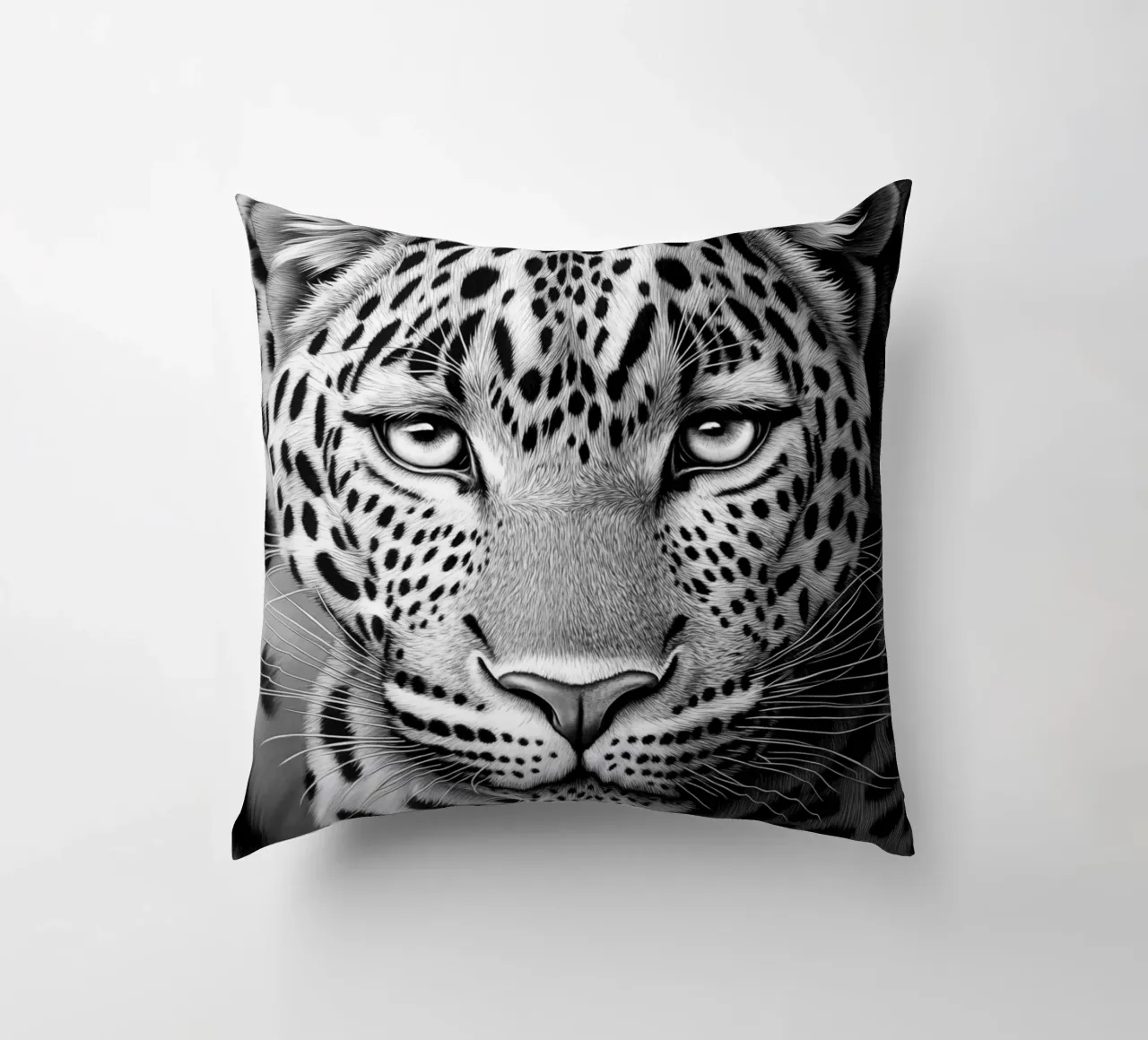 Ritratto di leopardo - Disegno in bianco e nero cuscino da Autofocus