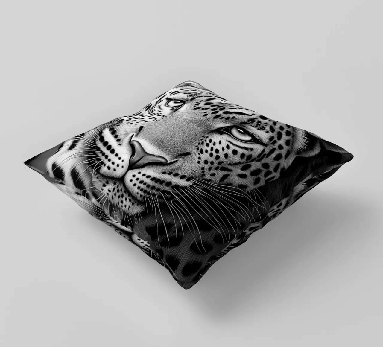 Ritratto di leopardo - Disegno in bianco e nero cuscino da Autofocus