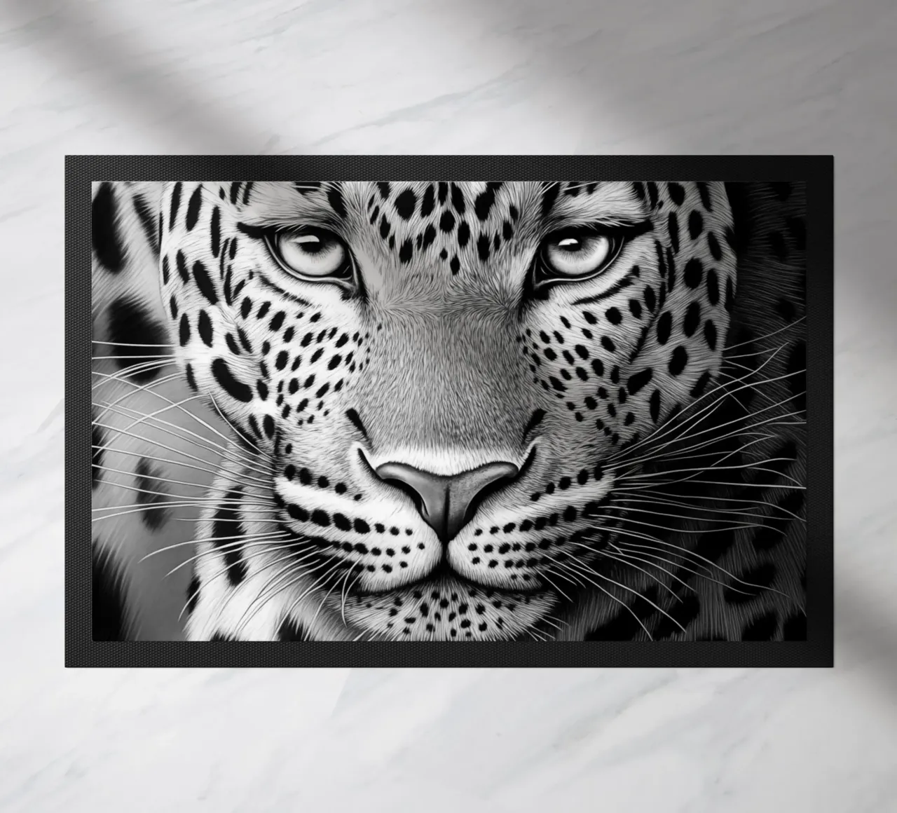 Ritratto di leopardo - Disegno in bianco e nero zerbino da Autofocus