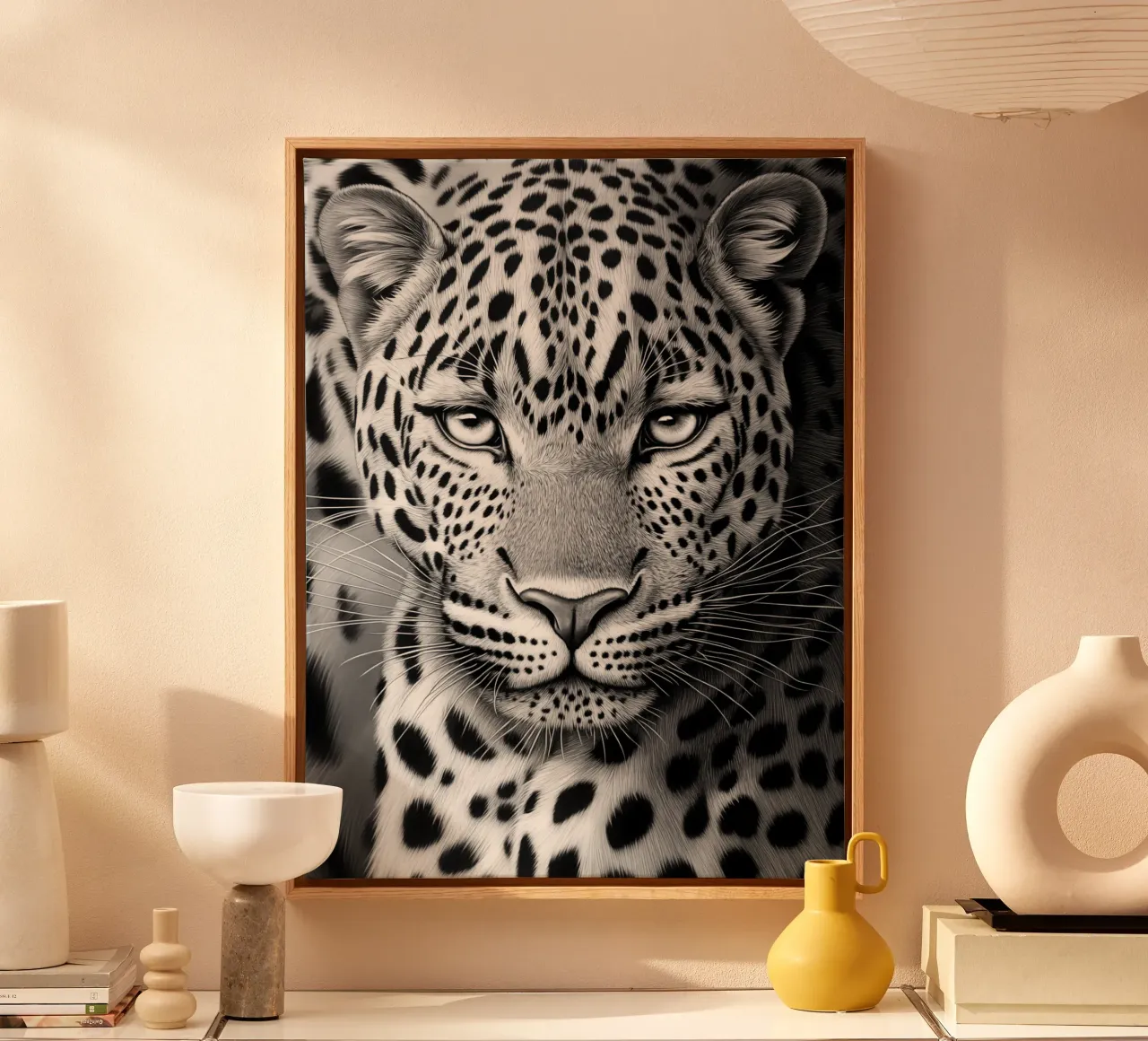 Ritratto di leopardo - Disegno in bianco e nero tela con Cornice a cassetta da Autofocus