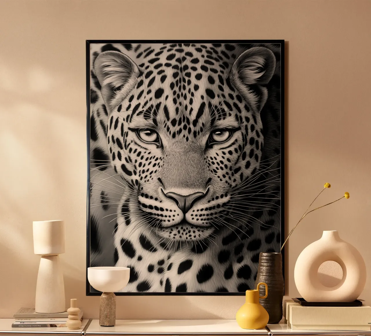 Portrait de léopard | Dessin en noir et blanc poster de Autofocus
