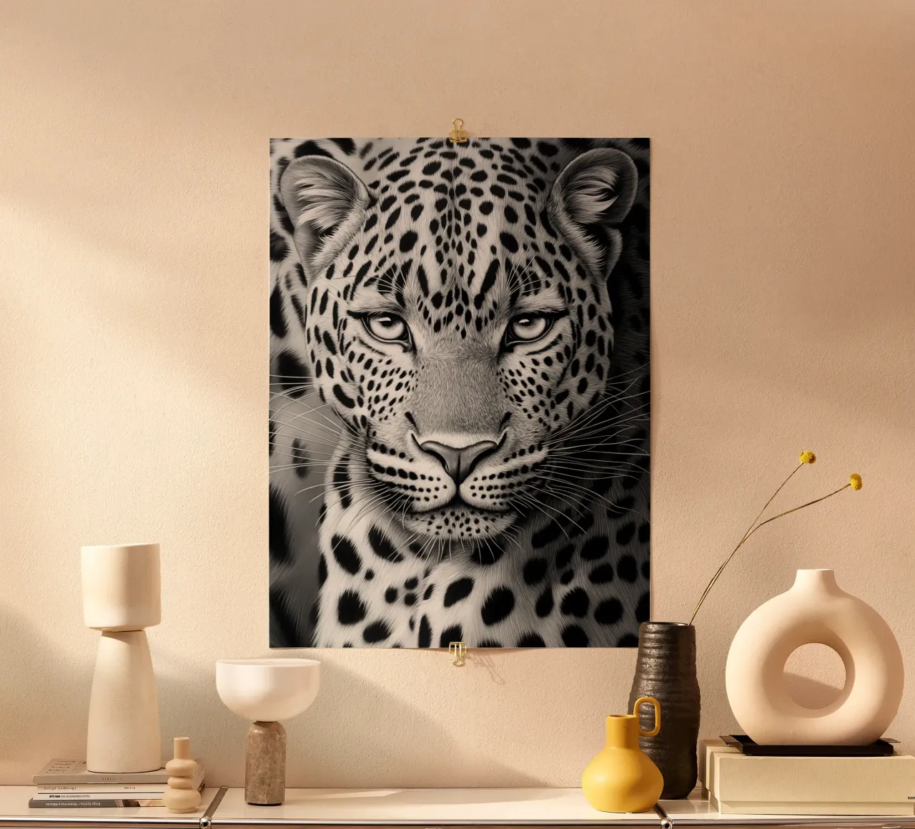 Portrait de léopard | Dessin en noir et blanc poster de Autofocus