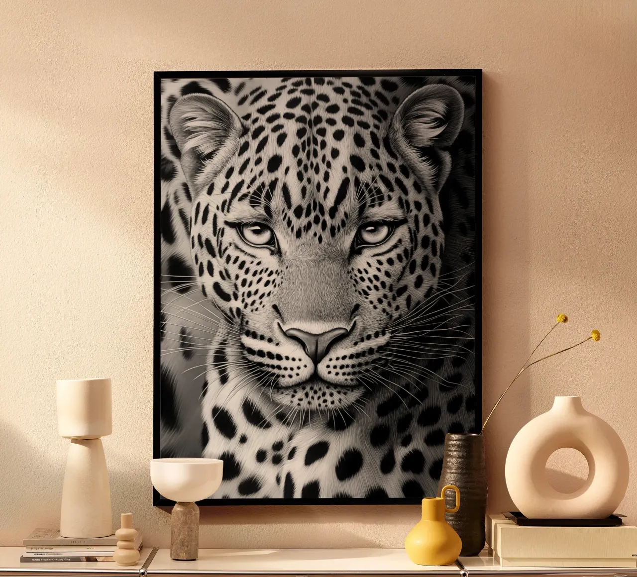 Portrait de léopard | Dessin en noir et blanc poster de Autofocus