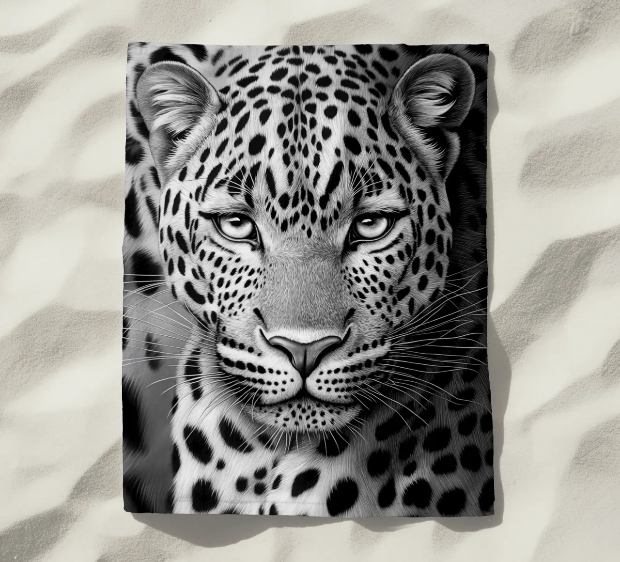 Ritratto di leopardo - Disegno in bianco e nero telo mare da Autofocus