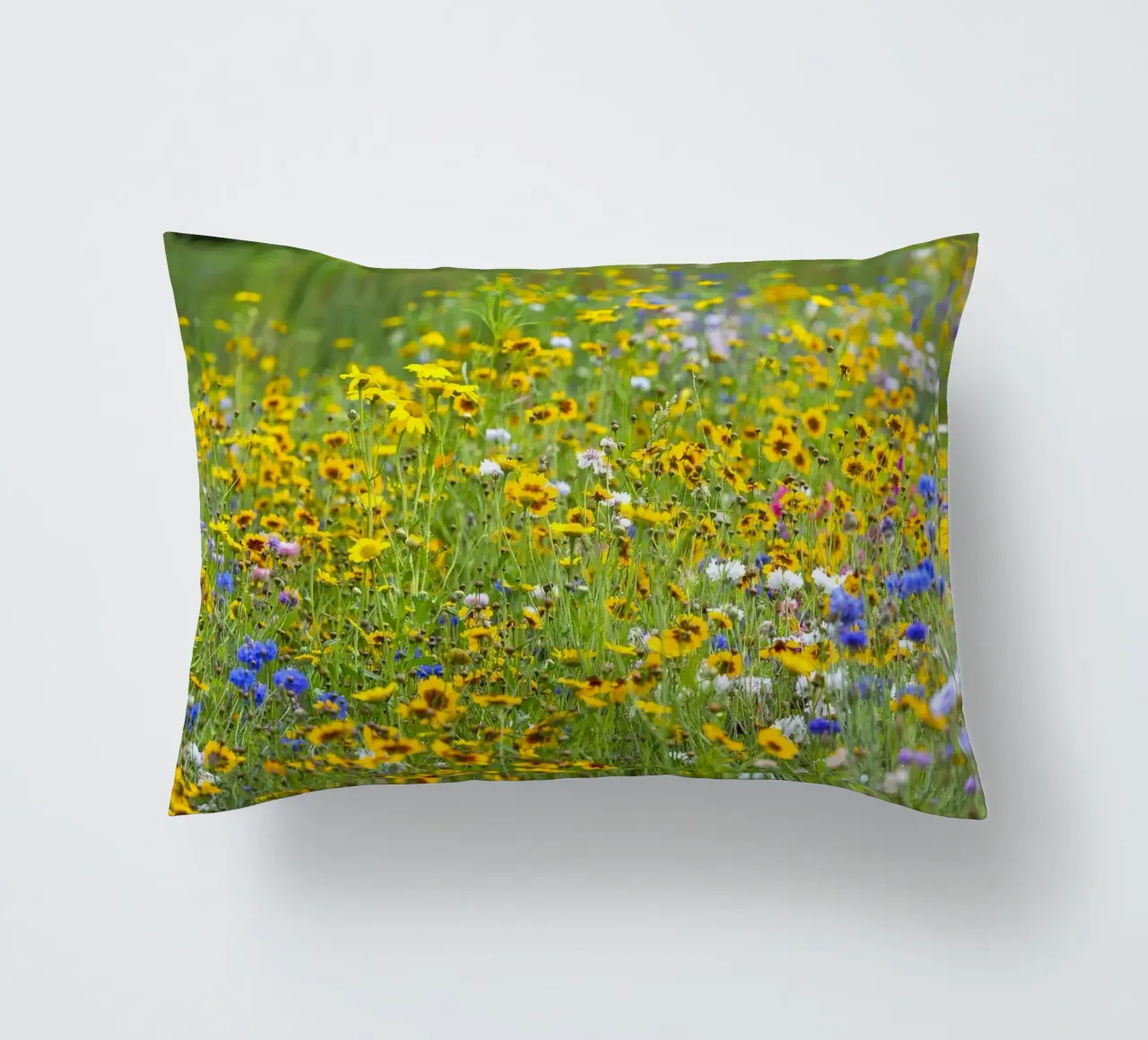 A Meadow of Wonder: Vibrant Wildflower Field decorative cushion by Curious Collections by Marielle Leenders