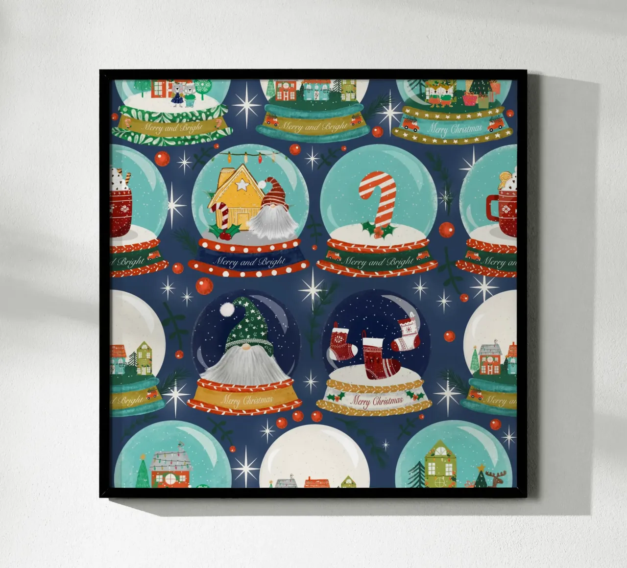 Palla di neve del paese delle meraviglie invernali poster con telaio in legno da susanacosta