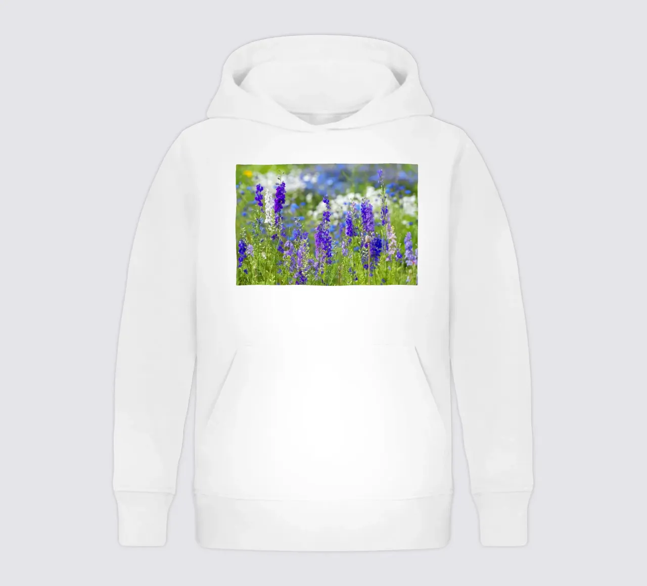Un mare di serenità: Campo di delphinium viola felpa bambino con cappuccio da Curious Collections by Marielle Leenders