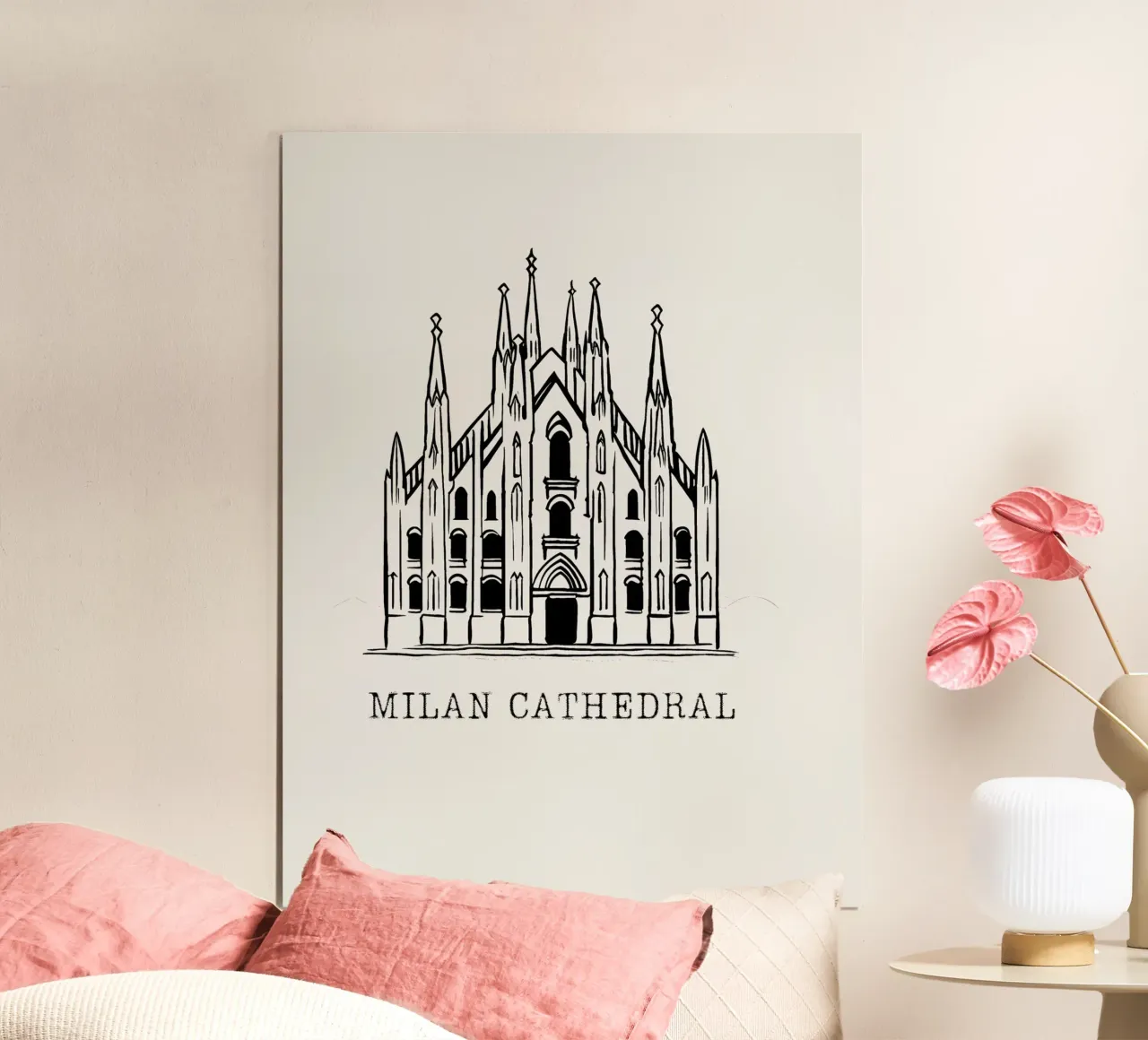 line drawing Milan Cathedral poster con telaio in alluminio da ramosashop