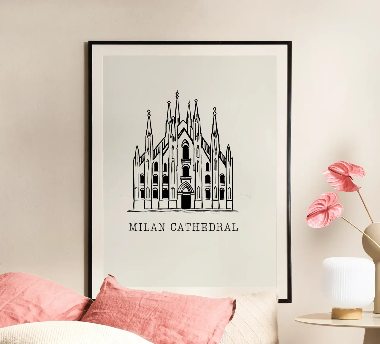 line drawing Milan Cathedral poster con telaio in alluminio da ramosashop