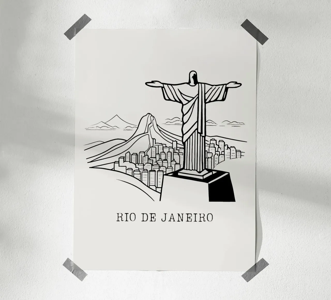 line drawing Rio de Janeiro poster con telaio in plastica da ramosashop