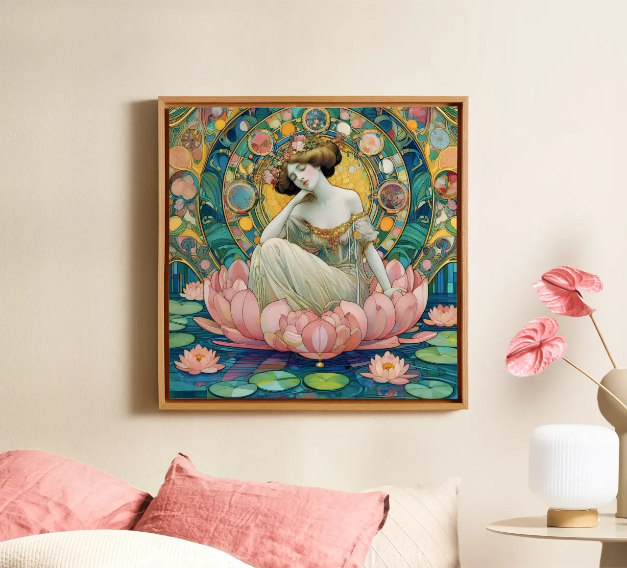 Ninfea tela con Cornice a cassetta da Art-Nouveau-Dsg