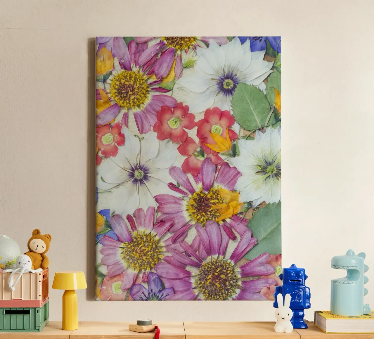 Timeless Elegance: Dried and Pressed Flowers canvas with Floater frame by Curious Collections by Marielle Leenders