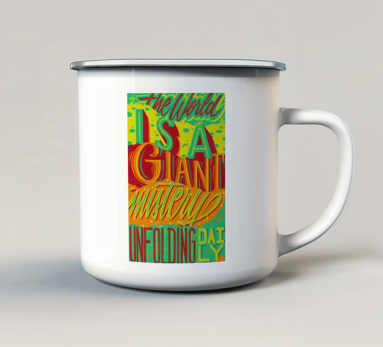 The world is a giant mistery unfolding daily tazza in smalto da Glettering