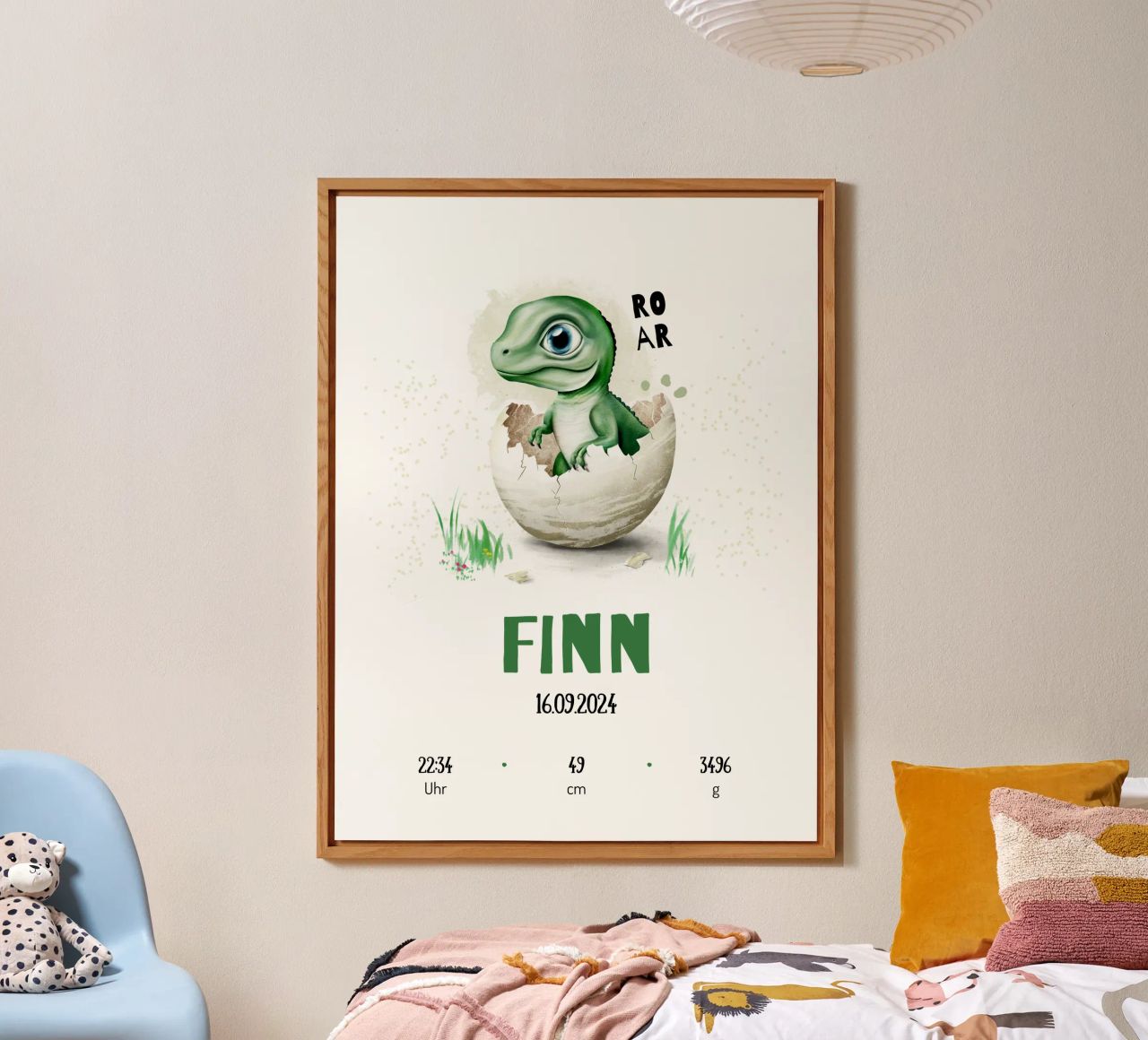 Geburtsposter - Baby Dino alu dibond de Moonlit Illustrations