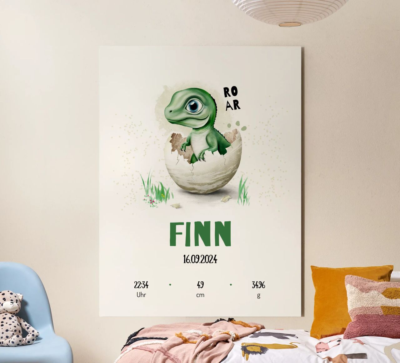 Geburtsposter - Baby Dino alu dibond de Moonlit Illustrations