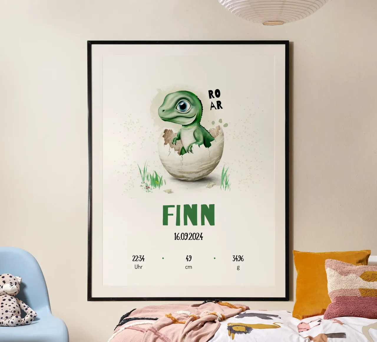 Geburtsposter - Bambino Dino poster da Moonlit Illustrations
