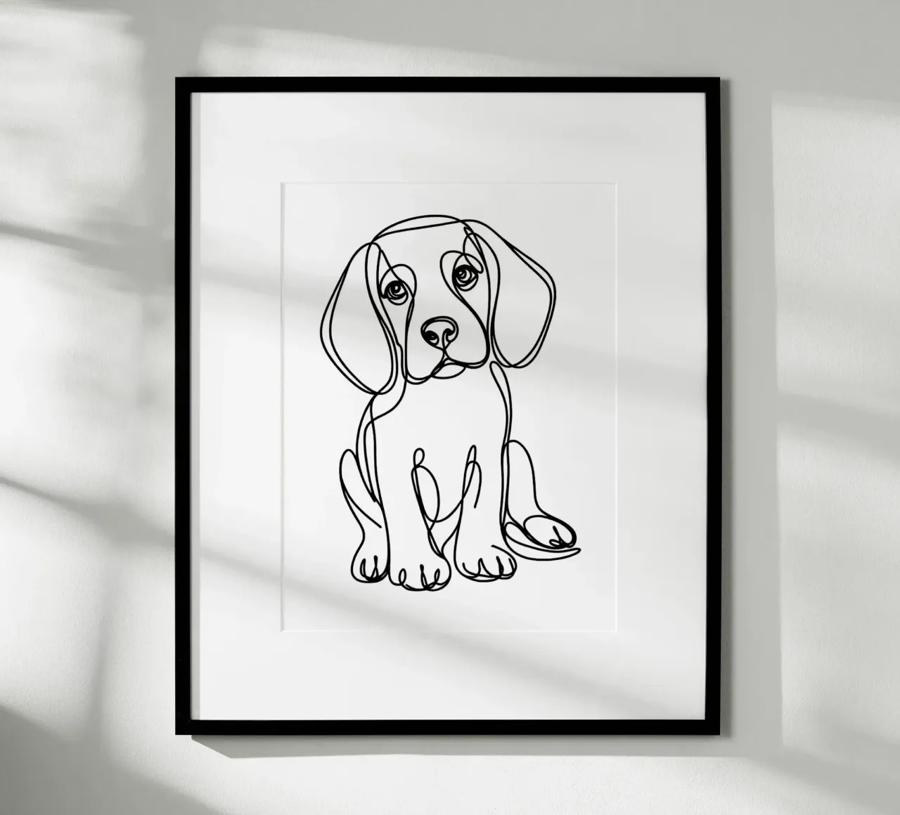Dessin au trait d'un chien beagle poster avec cadre en bois de WijdevenDesign
