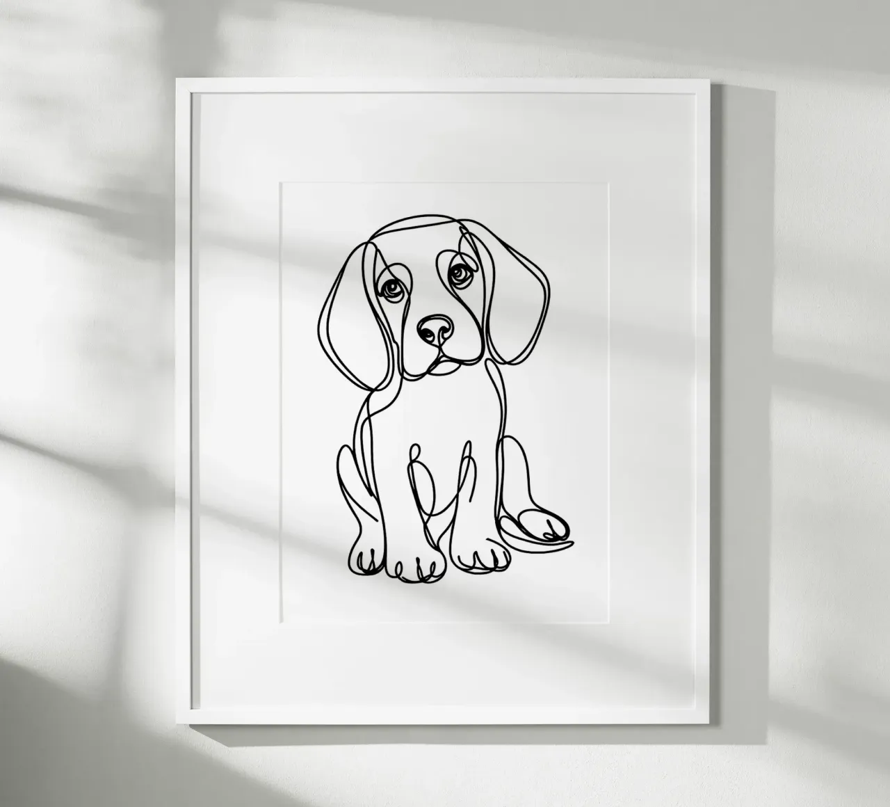 Dessin au trait d'un chien beagle poster avec cadre en bois de WijdevenDesign