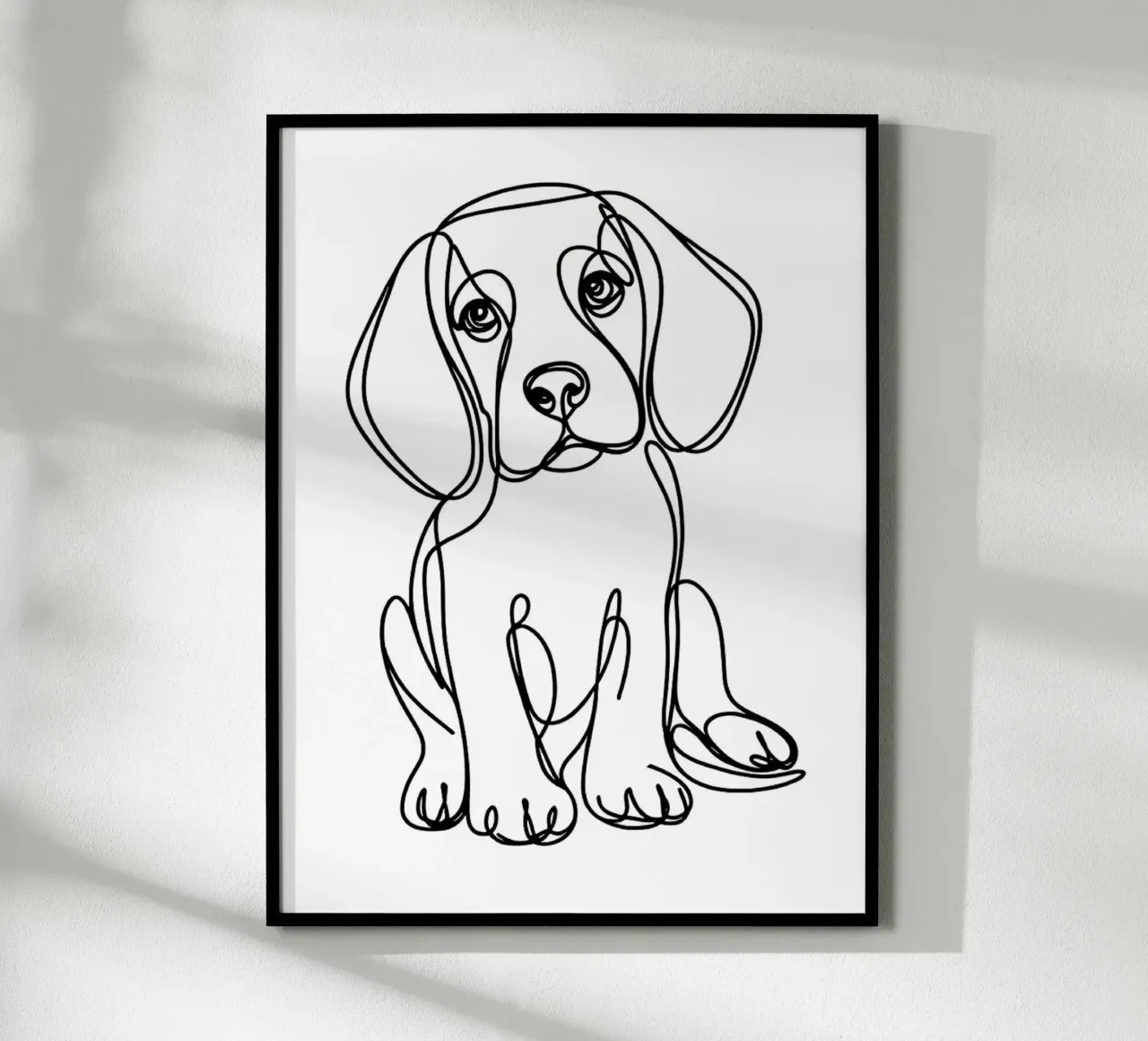 Dessin au trait d'un chien beagle poster avec cadre en bois de WijdevenDesign