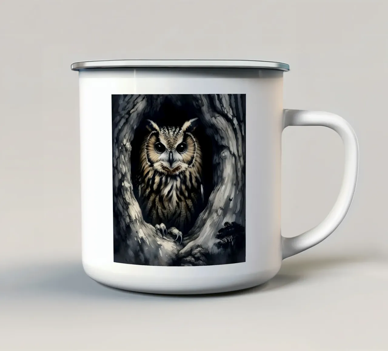 Gufo nella foresta tazza in smalto da ARTOMATIC