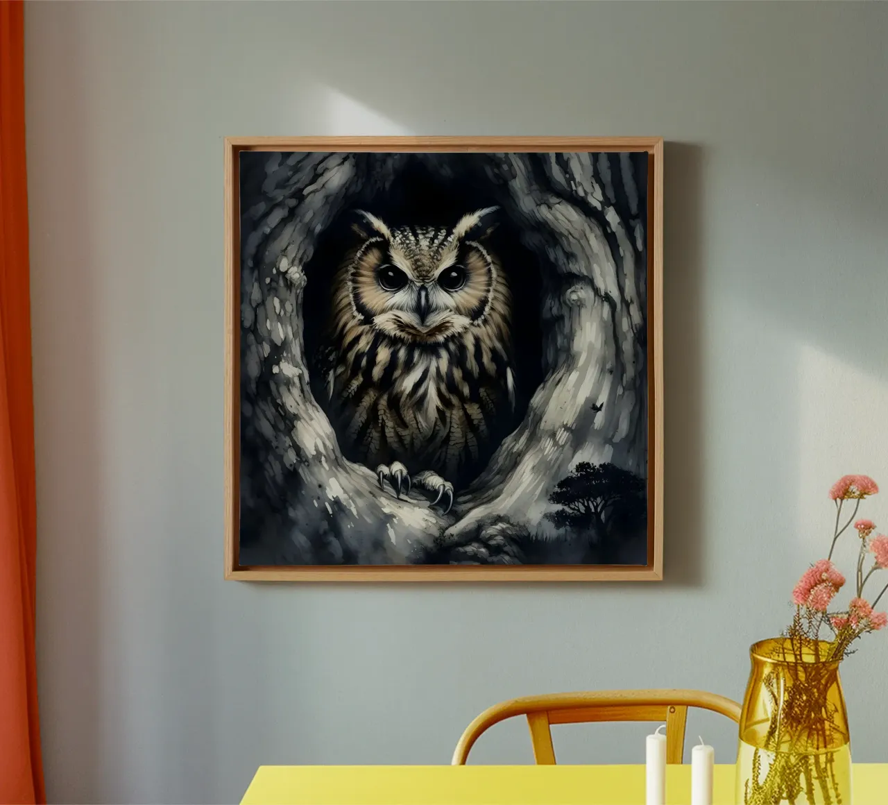 Gufo nella foresta tela con Cornice a cassetta da ARTOMATIC