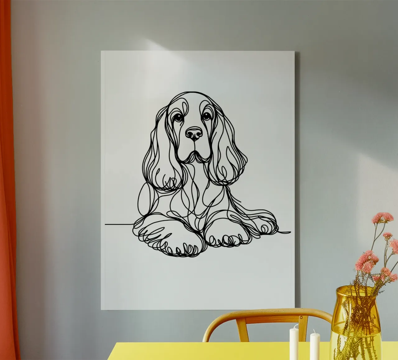 Cane Cocker Spaniel Linea d'arte tela con Cornice a cassetta da WijdevenDesign