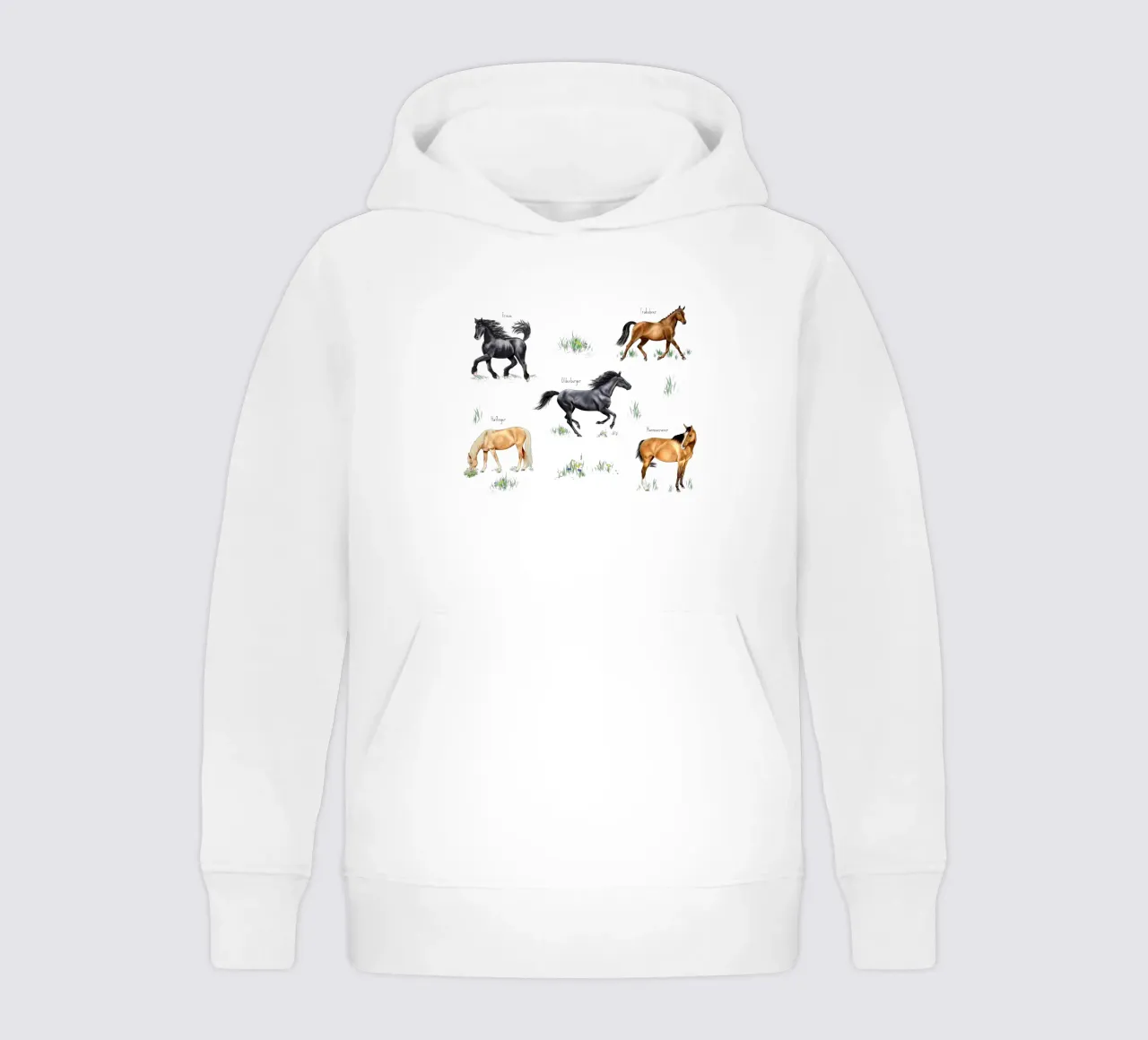 Cavalli e pony n. 02 felpa bambino con cappuccio da Moonlit Illustrations