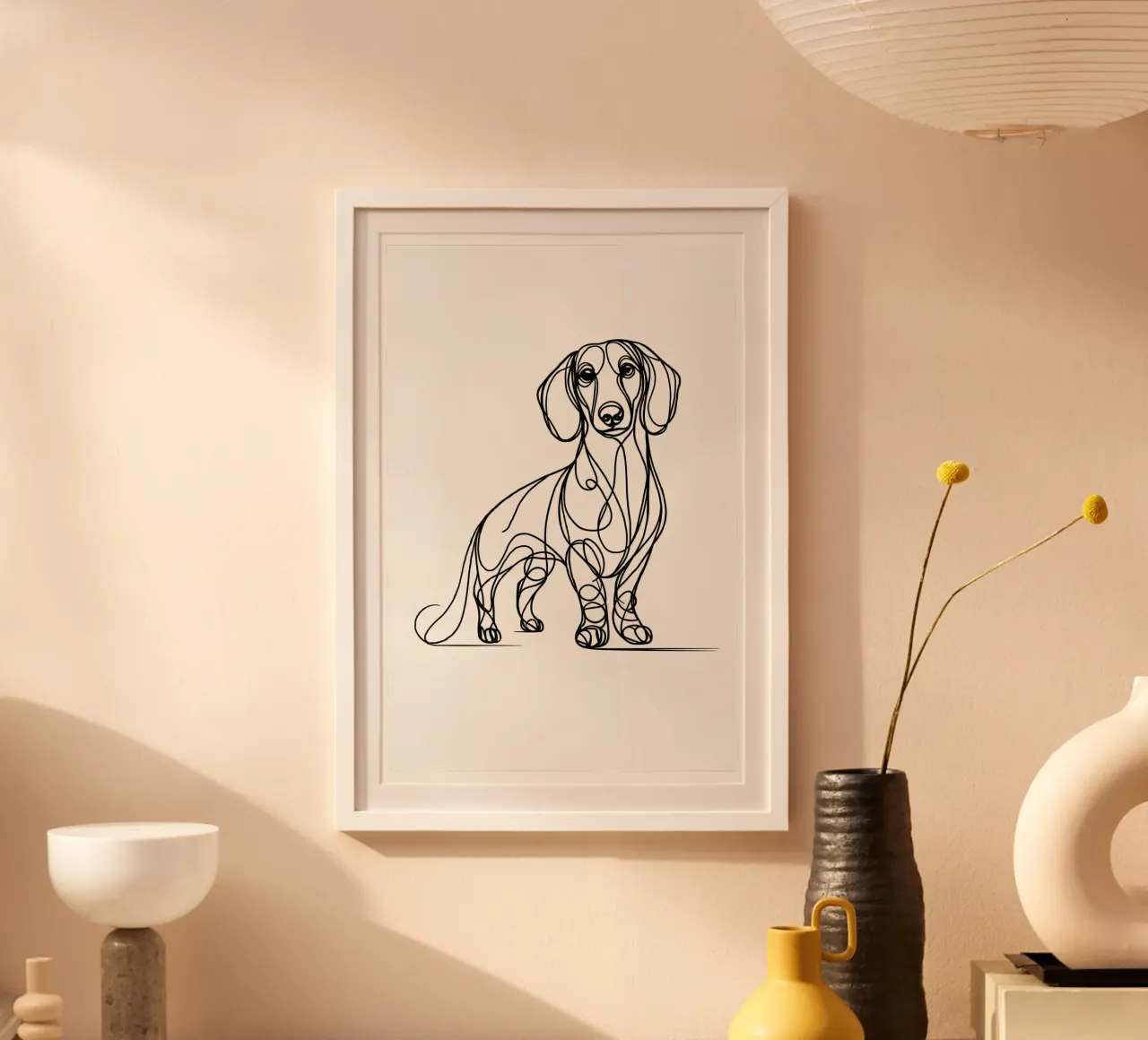 Cane bassotto Line Art poster con telaio in alluminio da WijdevenDesign