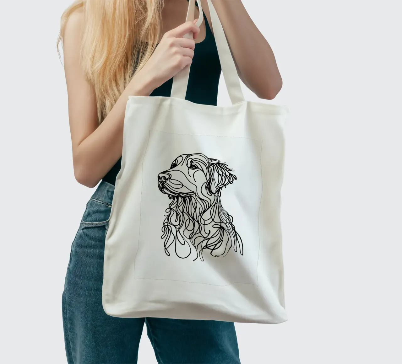 Cane Golden Retriever Line Art borsa in juta da WijdevenDesign