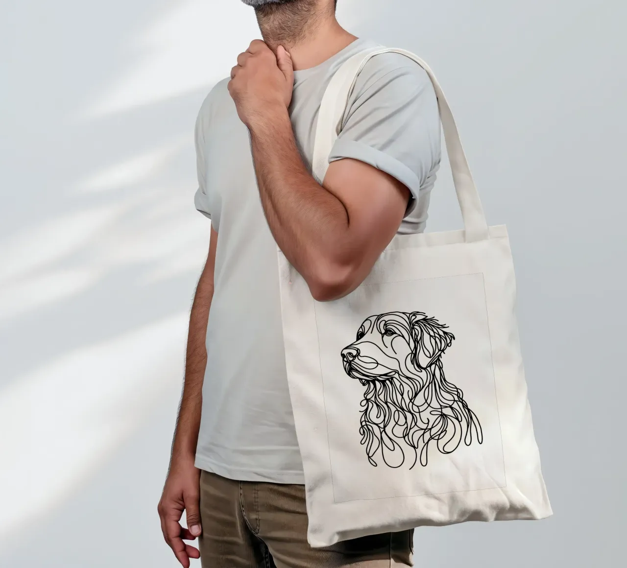 Cane Golden Retriever Line Art borsa in juta da WijdevenDesign