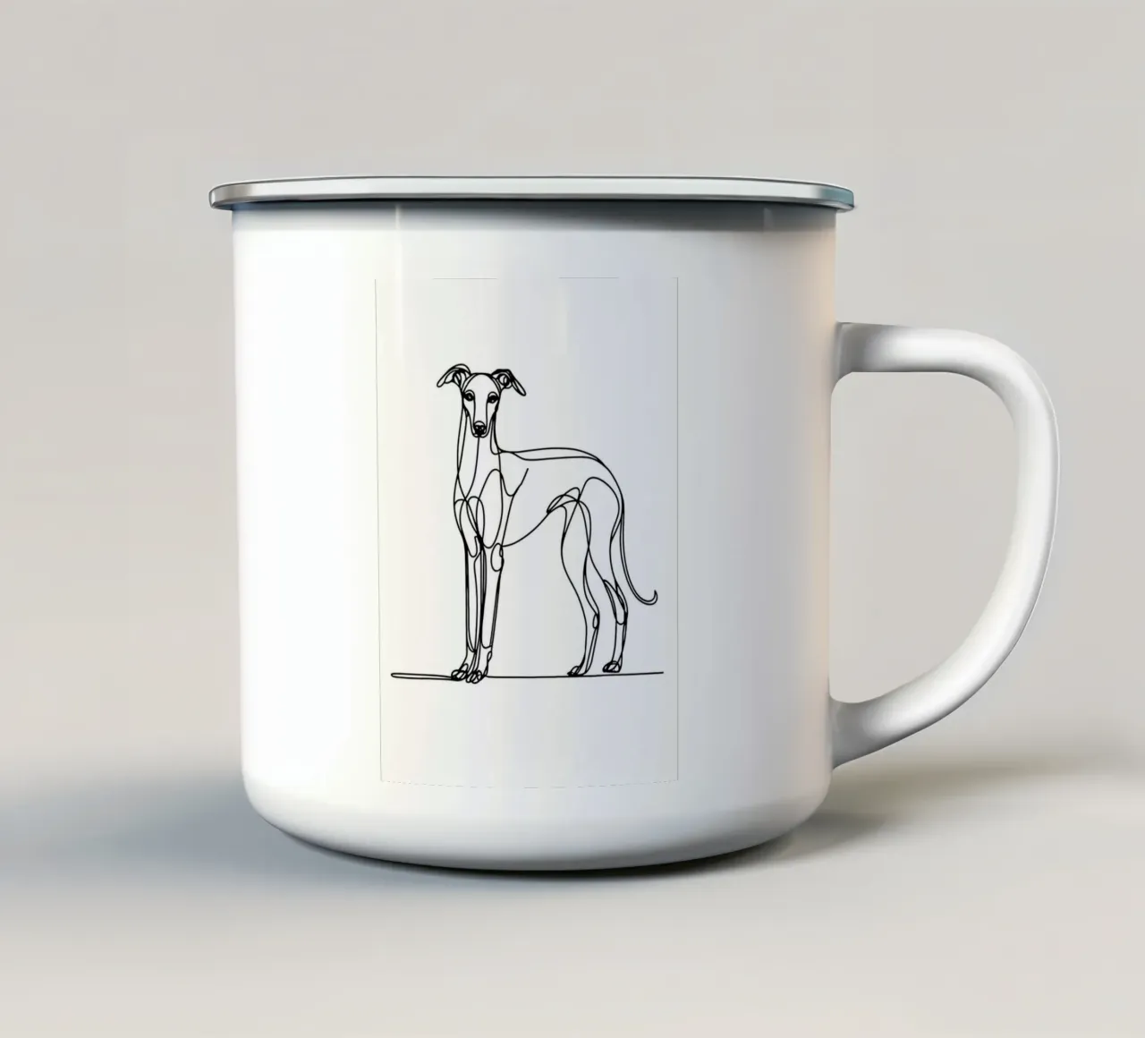 Dessin au trait d'un chien lévrier mug en émail de WijdevenDesign
