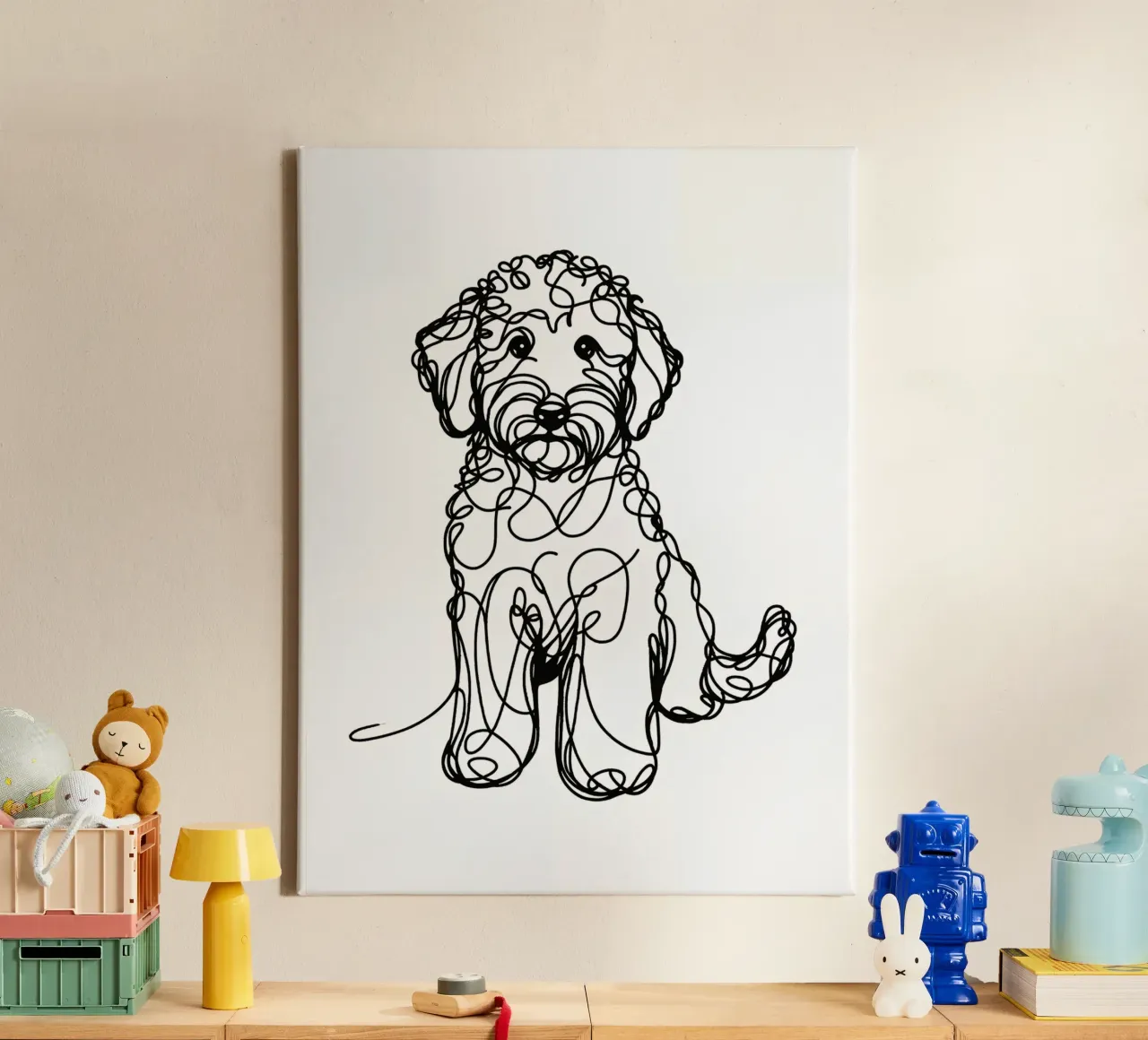Cane Labradoodle Line Art tela con Cornice a cassetta da WijdevenDesign