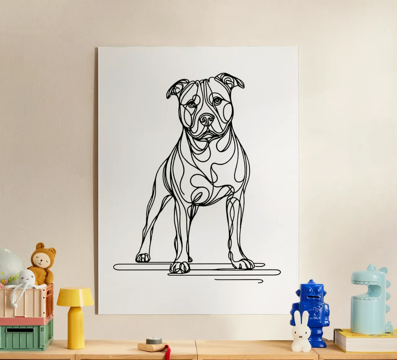 Dessin au trait d'un chien Pitbull plexiglas de WijdevenDesign