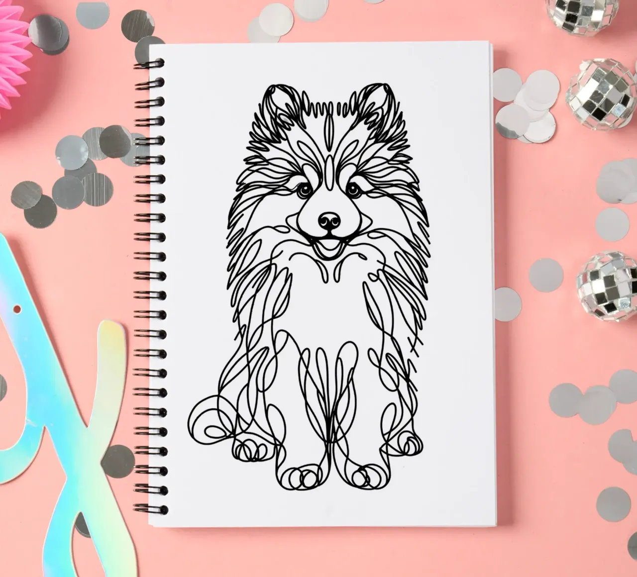 Pomsky Dog Line Art spiral notebook by WijdevenDesign