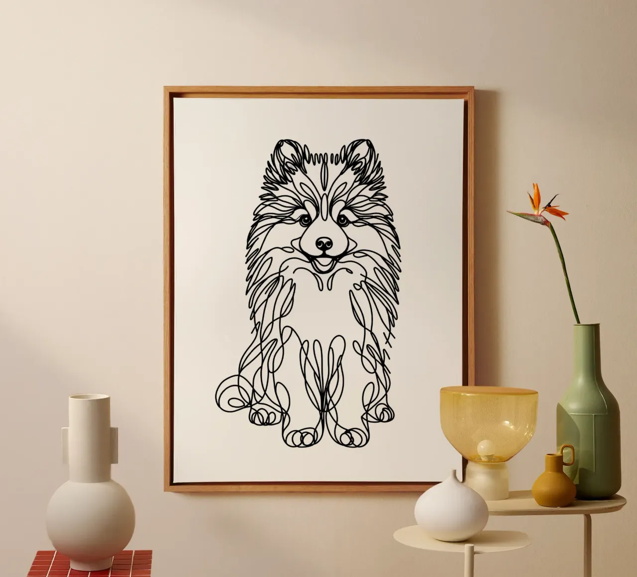 Cane Pomsky Line Art tela con Cornice a cassetta da WijdevenDesign