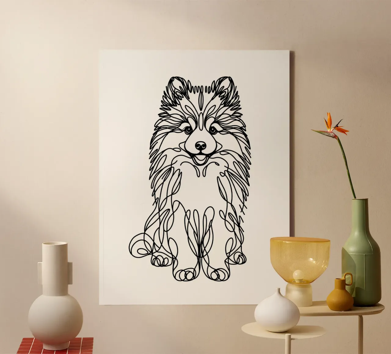Cane Pomsky Line Art tela con Cornice a cassetta da WijdevenDesign