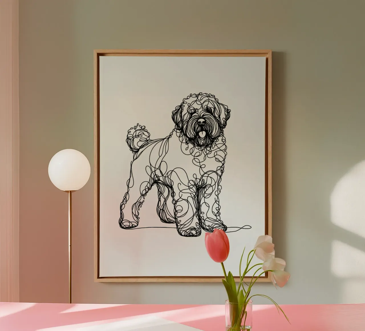 Cane d'acqua portoghese Line Art tela con Cornice a cassetta da WijdevenDesign